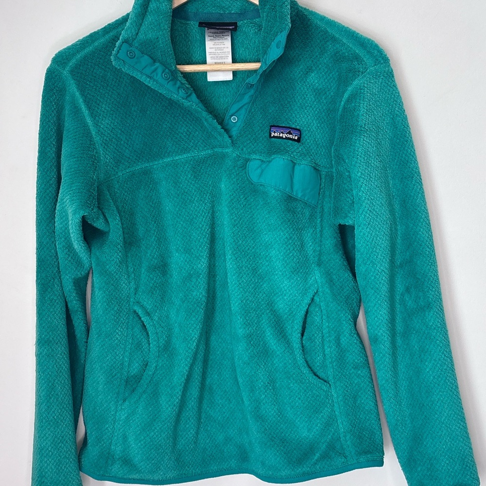 Patagonia Women’s Green Fleece Quarter Snap Pullover Size Medium w/pockets -A88